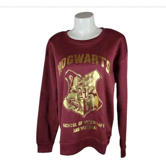 Harry Potter Hogwarts Sweatshirt House Crest Gryffindor Burgundy Gold Size Large - Picture 1 of 12